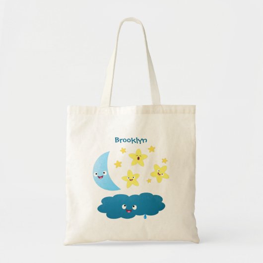かわいい歌う星、月と雲の漫画 トートバッグ (正面)