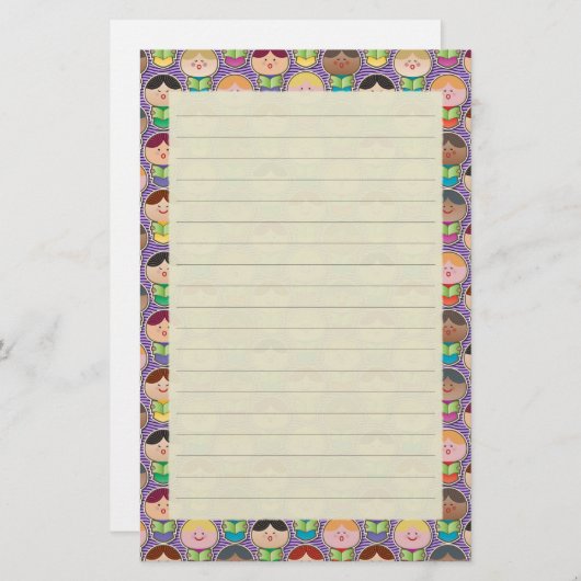 かわいい歌う聖歌隊の紫色によって並べられる文房具 便箋 (正面/裏面)