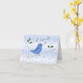 かわいい歌う青い鳥のメッセージカード カード (黄色い花)