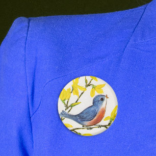 かわいい歌う青い鳥の木 缶バッジ