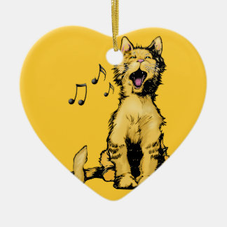 かわいい歌う音符が付いているオレンジ猫のスケッチ セラミックオーナメント