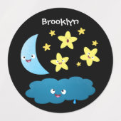 かわいい歌の星、月と雲パーソナライズされた ラベル (デザイン1)