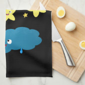 かわいい歌の星、月、雲の漫画 キッチンタオル (四つ折り)