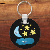 かわいい歌の星、月、雲の漫画 キーホルダー (正面)