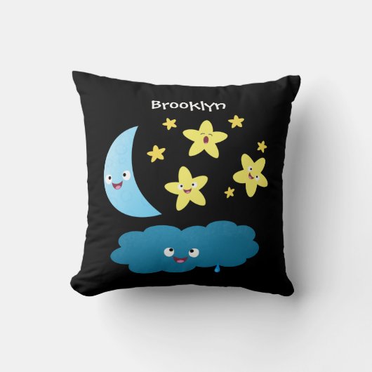 かわいい歌の星、月、雲の漫画 クッション (正面)