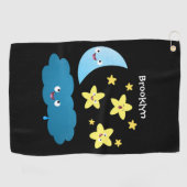 かわいい歌の星、月、雲の漫画 ゴルフタオル (横)