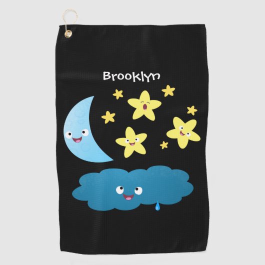 かわいい歌の星、月、雲の漫画 ゴルフタオル (正面)