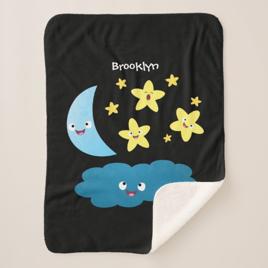 かわいい歌の星、月、雲の漫画 シェルパブランケット (正面)