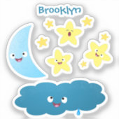 かわいい歌の星、月、雲の漫画 シール (正面)