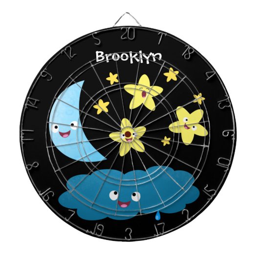 かわいい歌の星、月、雲の漫画 ダーツボード (正面)