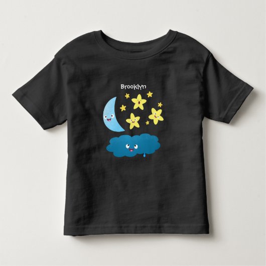 かわいい歌の星、月、雲の漫画 トドラーTシャツ (正面)