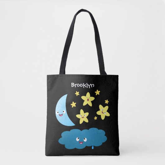 かわいい歌の星、月、雲の漫画 トートバッグ (正面)