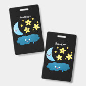 かわいい歌の星、月、雲の漫画 バッジ (正面＆裏面)