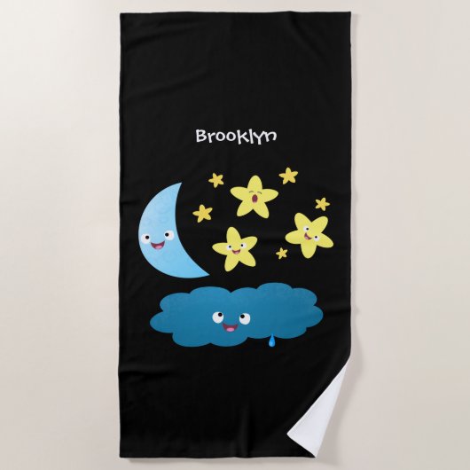 かわいい歌の星、月、雲の漫画 ビーチタオル (正面)
