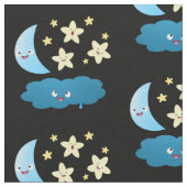 かわいい歌の星、月、雲の漫画 ファブリック (クローズアップ)