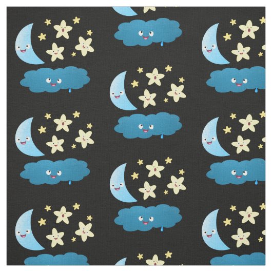 かわいい歌の星、月、雲の漫画 ファブリック (見本)