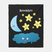 かわいい歌の星、月、雲の漫画 フリースブランケット (正面)