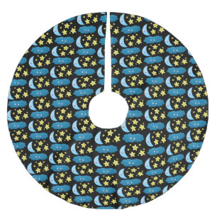 かわいい歌の星、月、雲の漫画 ブラッシュドポリエステルツリースカート