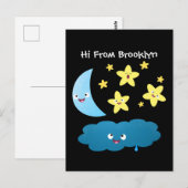 かわいい歌の星、月、雲の漫画 ポストカード (正面/裏面)
