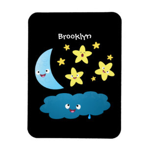 かわいい歌の星、月、雲の漫画 マグネット