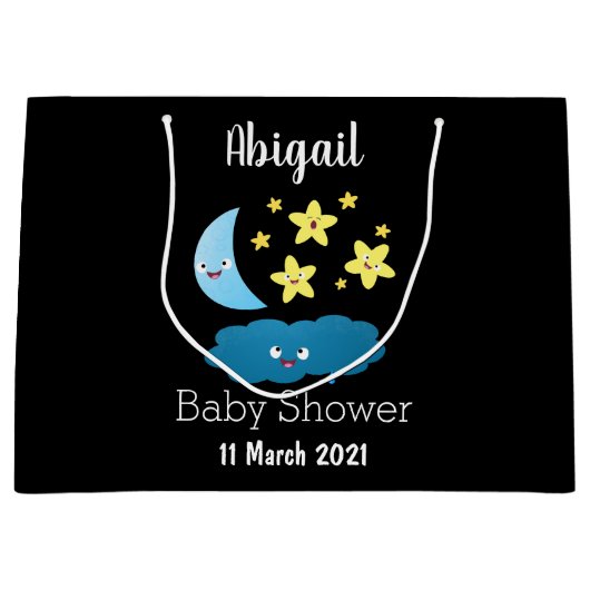 かわいい歌の星、月、雲の漫画 ラージペーパーバッグ (正面)