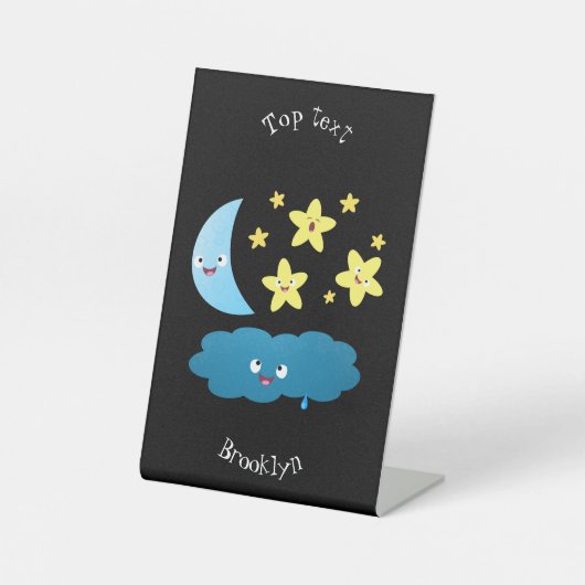 かわいい歌の星、月、雲の漫画 台座サイン (正面)