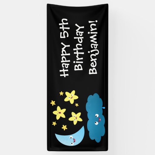 かわいい歌の星、月、雲の漫画 横断幕 (縦)