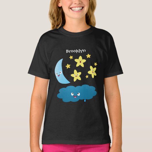かわいい歌の星、月、雲の漫画 Tシャツ (正面)