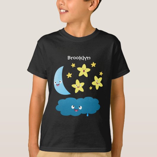 かわいい歌の星、月、雲の漫画 Tシャツ (正面)