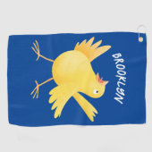 かわいい歌の黄色いカナリアの鳥の漫画 ゴルフタオル (横)