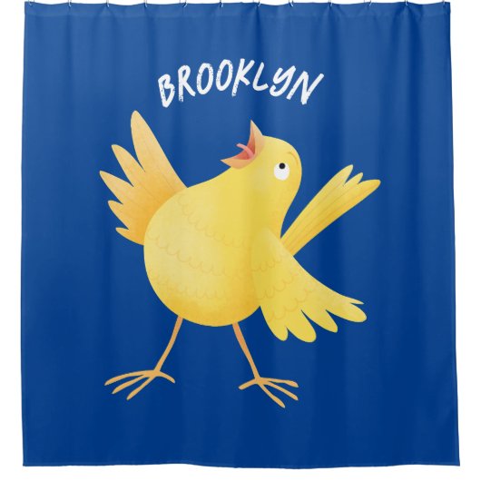 かわいい歌の黄色いカナリアの鳥の漫画 シャワーカーテン (正面)