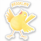 かわいい歌の黄色いカナリアの鳥の漫画 シール (正面)