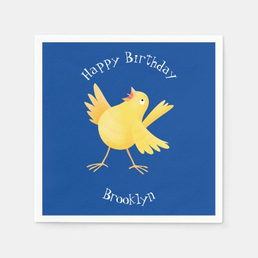 かわいい歌の黄色いカナリアの鳥の漫画 スタンダードカクテルナプキン (正面)