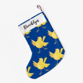 かわいい歌の黄色いカナリアの鳥の漫画 スモールクリスマスストッキング (裏面 (吊り時))