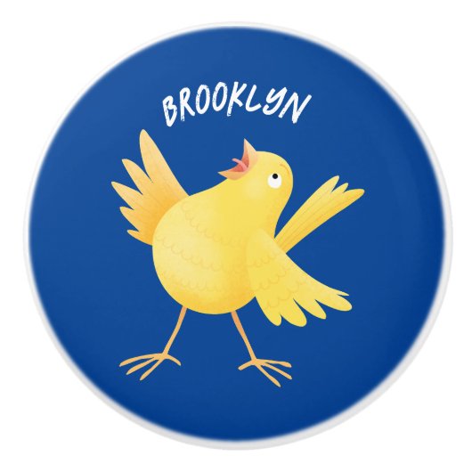 かわいい歌の黄色いカナリアの鳥の漫画 セラミックノブ (正面)