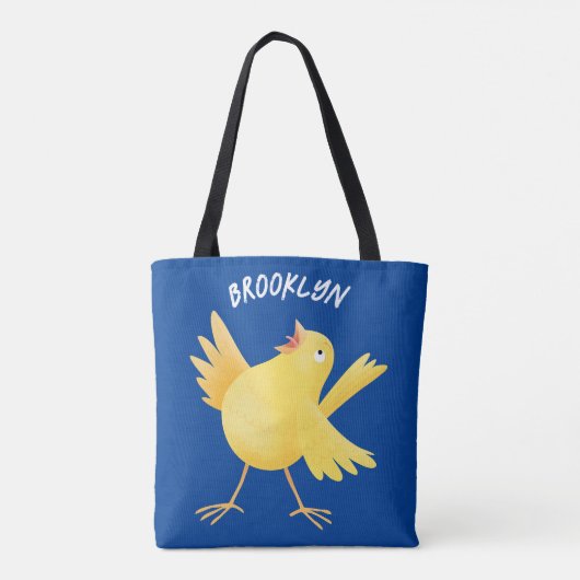 かわいい歌の黄色いカナリアの鳥の漫画 トートバッグ (裏面)