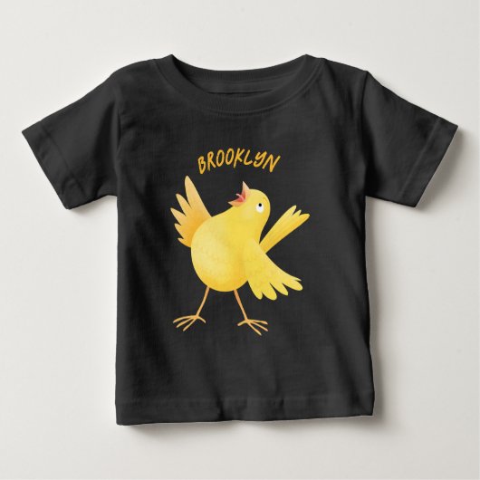 かわいい歌の黄色いカナリアの鳥の漫画 ベビーTシャツ (正面)