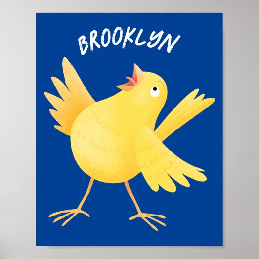 かわいい歌の黄色いカナリアの鳥の漫画 ポスター (正面)