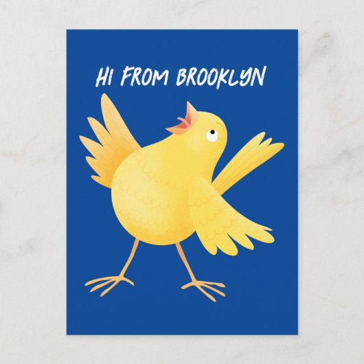 かわいい歌の黄色いカナリアの鳥の漫画 ポストカード (正面)