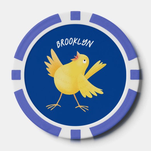 かわいい歌の黄色いカナリアの鳥の漫画 ポーカーチップ (正面)