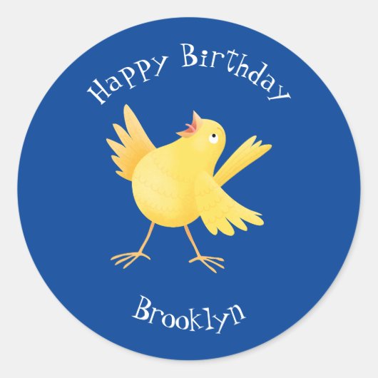 かわいい歌の黄色いカナリアの鳥の漫画 ラウンドシール (正面)