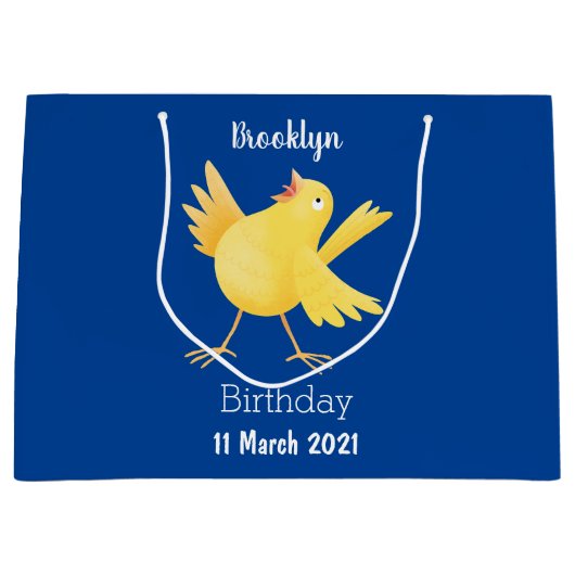 かわいい歌の黄色いカナリアの鳥の漫画 ラージペーパーバッグ (正面)