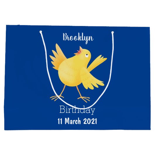 かわいい歌の黄色いカナリアの鳥の漫画 ラージペーパーバッグ (裏面)