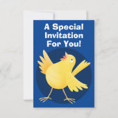 かわいい歌の黄色いカナリアの鳥の漫画 招待状 (裏面)
