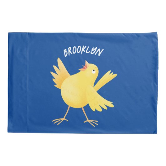 かわいい歌の黄色いカナリアの鳥の漫画 枕カバー (裏面)