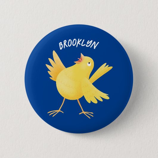 かわいい歌の黄色いカナリアの鳥の漫画 缶バッジ (正面)