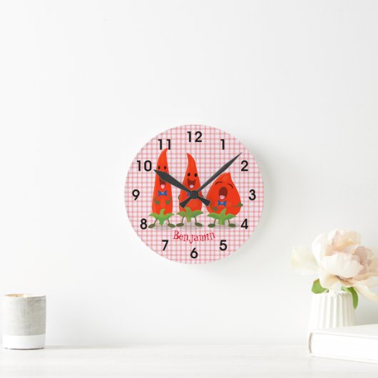 かわいい歌を歌うチリペッパーズマンイラストレーション ラウンド壁時計 (ホーム)