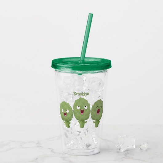 かわいい歌アーティチョーク野菜アニメ アクリルタンブラー (アイス裏面)