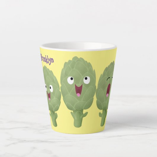 かわいい歌アーティチョーク野菜アニメ カフェラテマグ (正面)