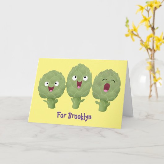 かわいい歌アーティチョーク野菜アニメ カード (黄色い花)